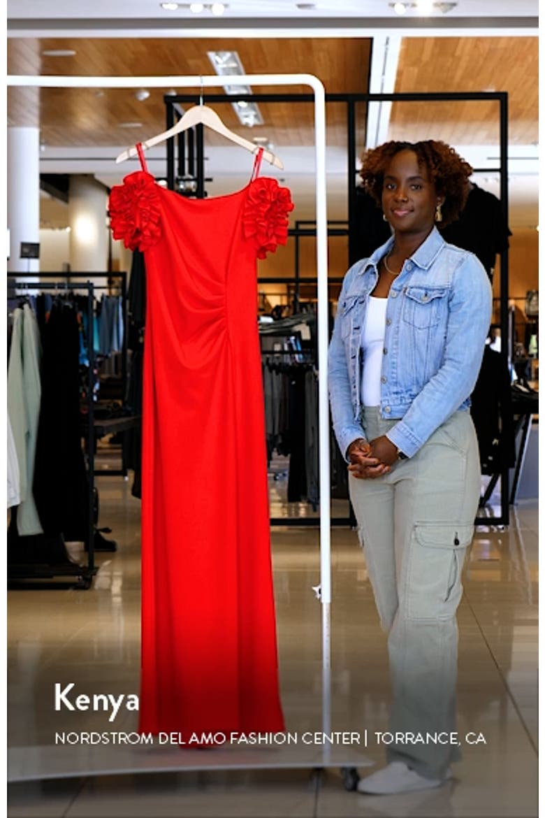 Ruffle Off the Shoulder Scuba Crepe Gown video