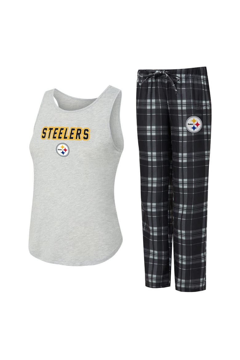 Women's Concepts Sport  Heather Gray/Black Pittsburgh Steelers Regulate Plaid Tank Top & Pants Sleep Set, Main, color, Heather Gray