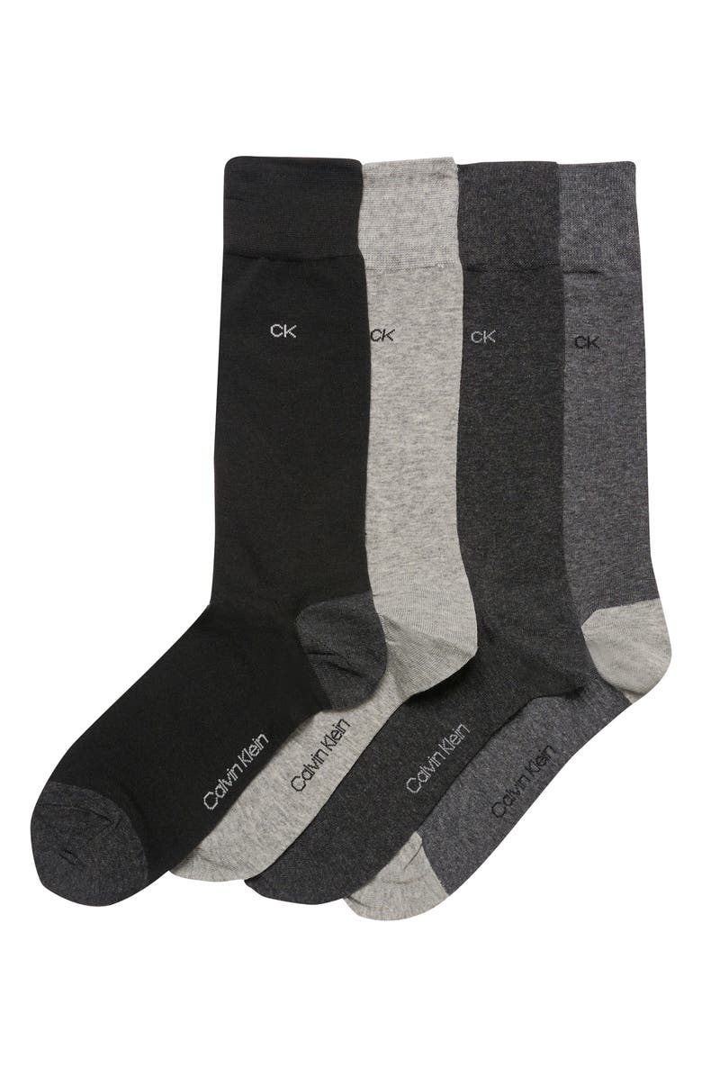 Calvin Klein Assorted 4-Pack Cotton Blend Crew Socks, Main, color, Black Assorted