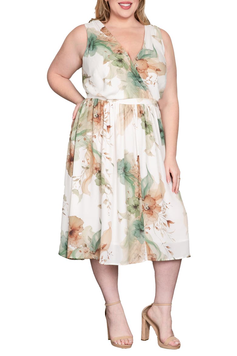 Floral Print Faux Wrap Midi Dress, Alternate, color, EGFLORAL