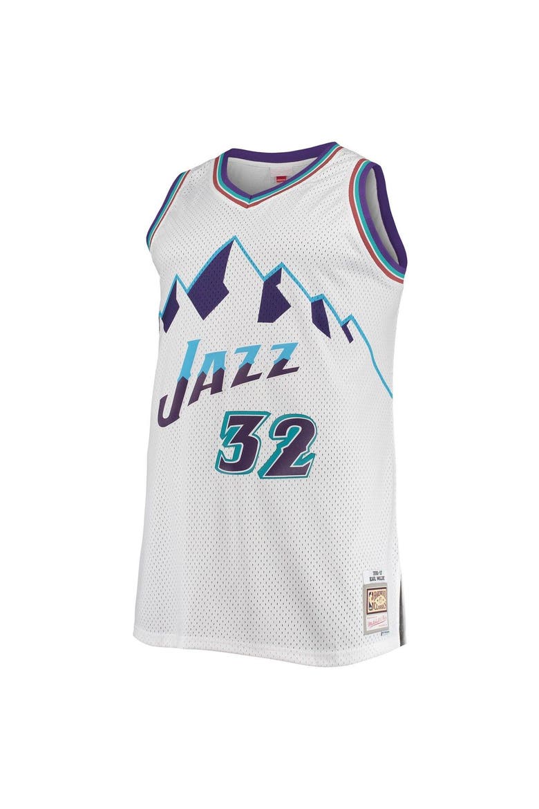 Men's Mitchell & Ness Karl Malone White Utah Jazz 1996/97 Big & Tall Hardwood Classics Swingman Jersey, Alternate, color, White