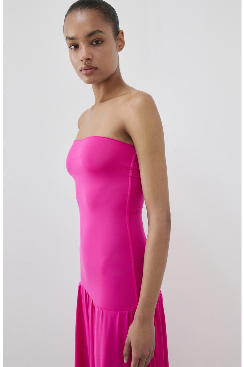 Strapless Drop Waist Midi Dress, Alternate, color, FUCHSIA