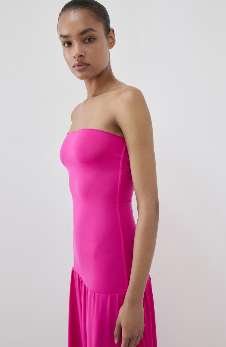 MANGO Strapless Drop Waist Midi Dress, Alternate, color, Fuchsia