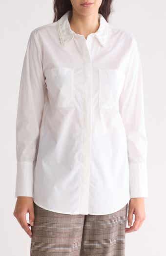 Ellen Tracy Beaded Collar Button-Up Shirt