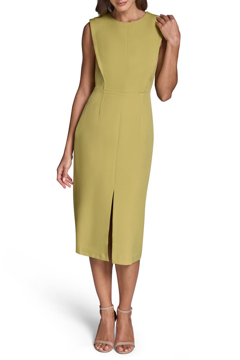 Stretch Crepe Sheath Midi Dress, Main, color, SPROUT GREEN