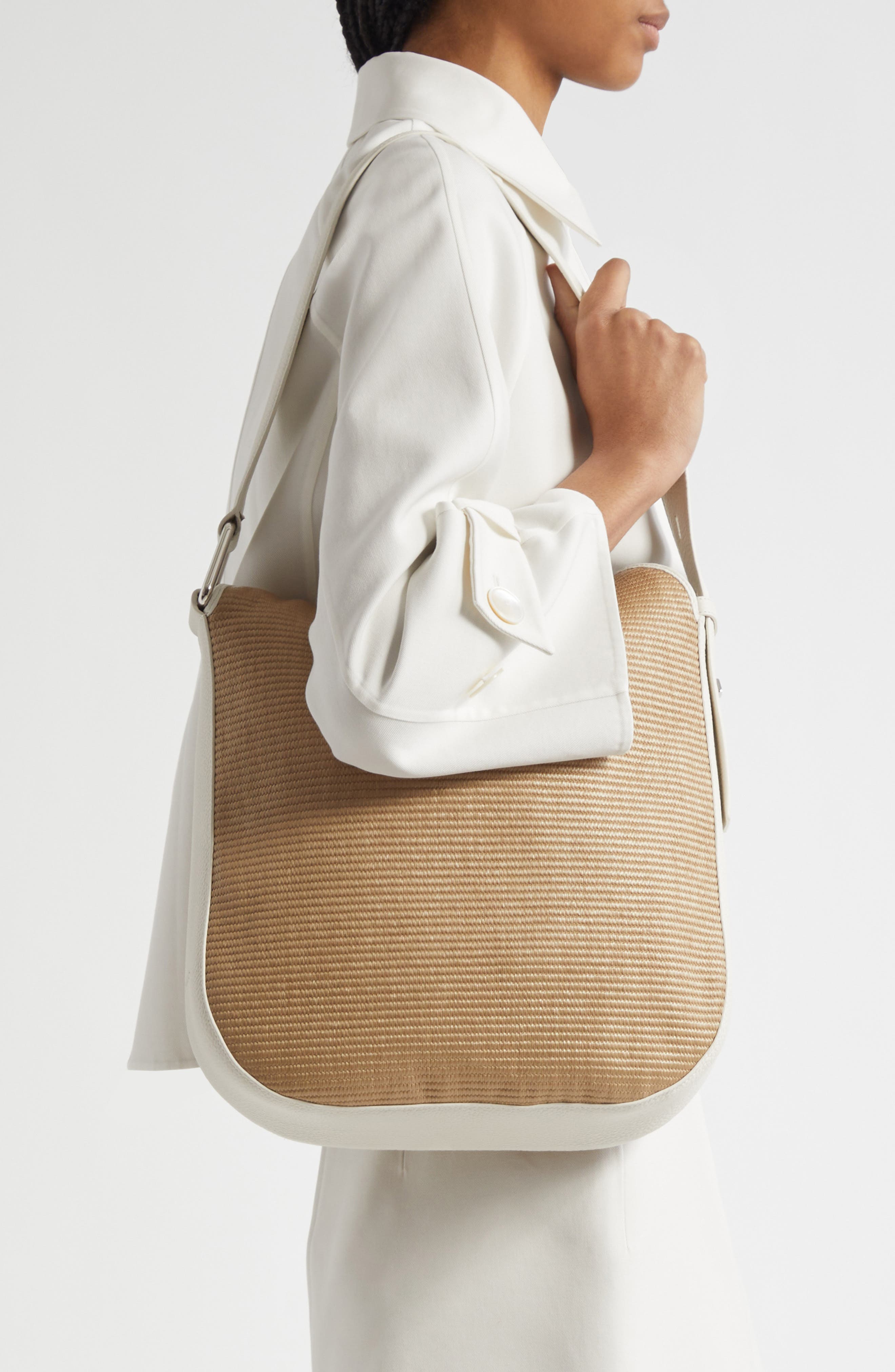 Akris Medium Anna Raffia Hobo Bag, Alternate, color, Nature/ White