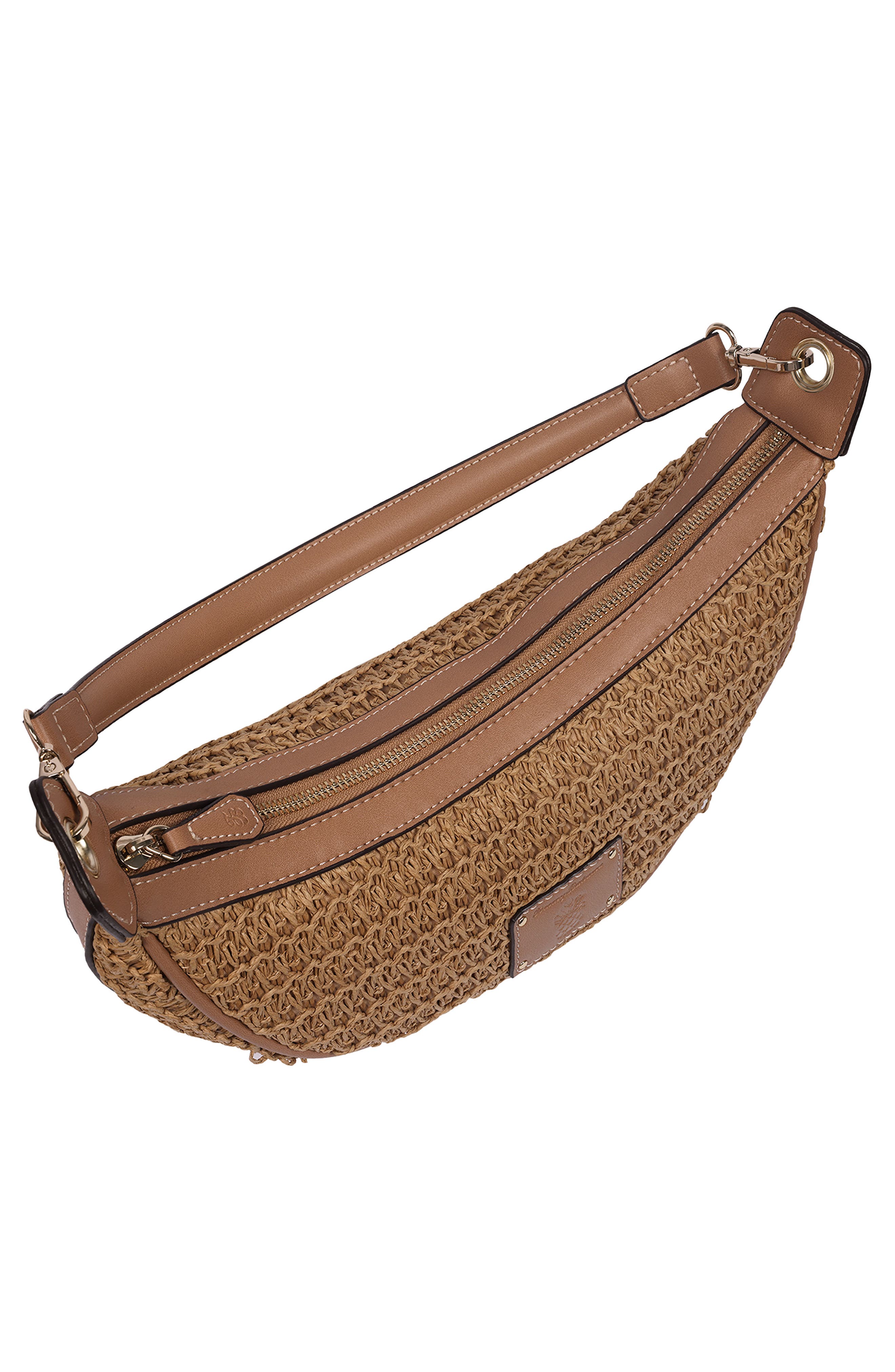 Tommy Bahama Logo Debossed Raffia Shoulder Bag, Alternate, color, Tan