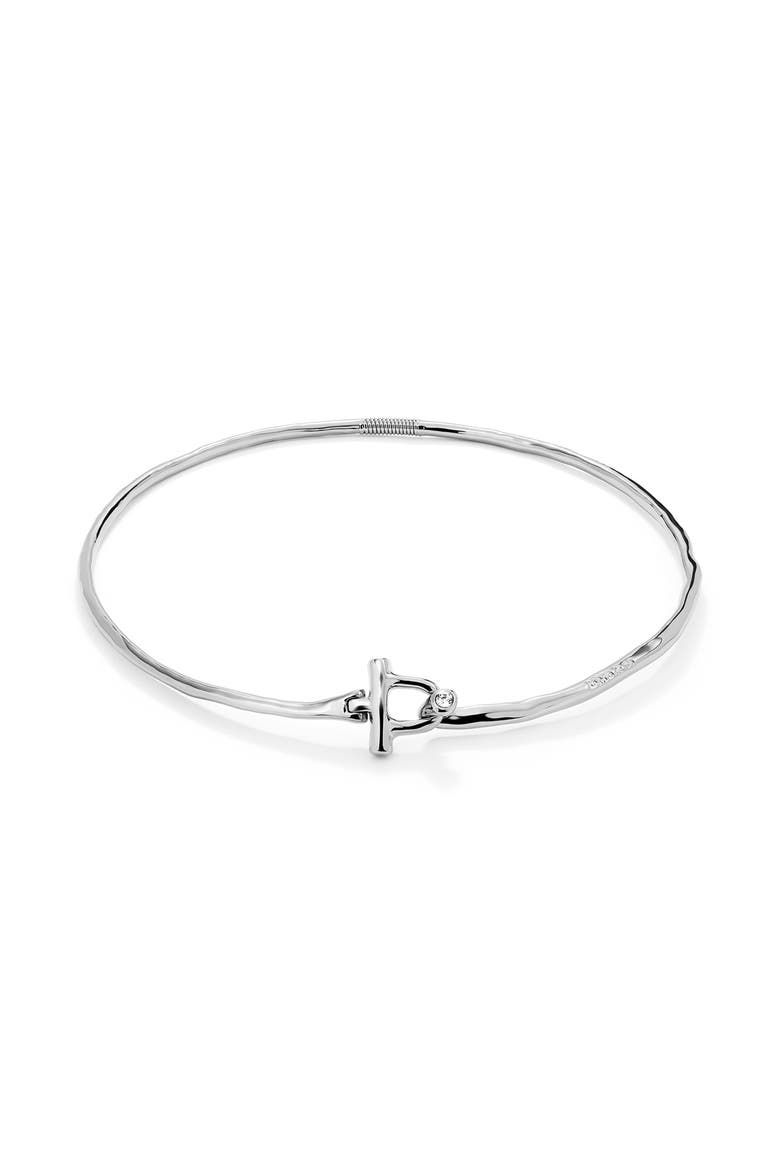 Rigid Necklace with Front Clasp Plated in Sterling Silver with White Topaz, Alternate, color, Silver
