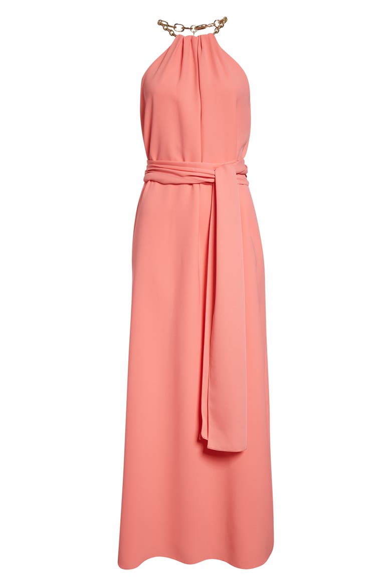 Crepe Halter Neck Dress, Alternate, color, SUNSET