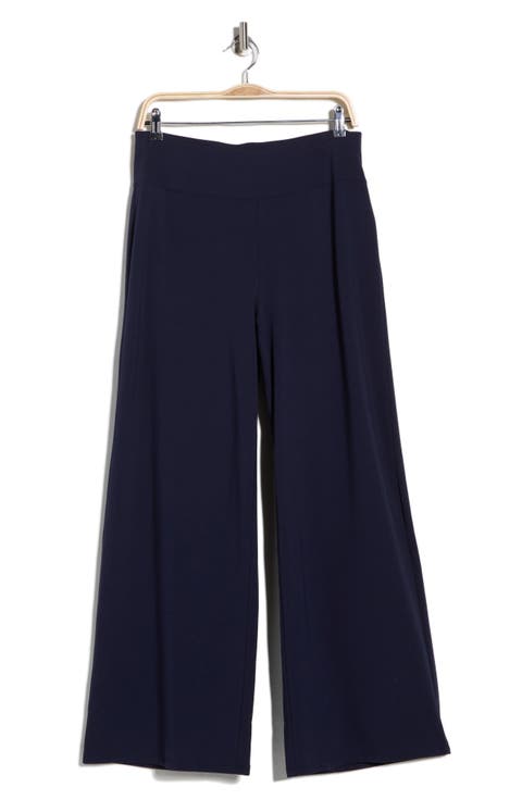 High Waist Cotton Blend Wide Leg Pants