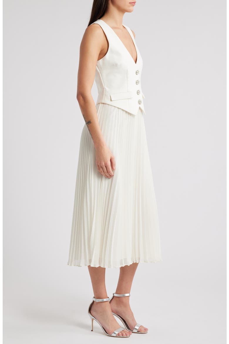Myla Mixed Media Pleated Dress, Alternate, color, WHITE