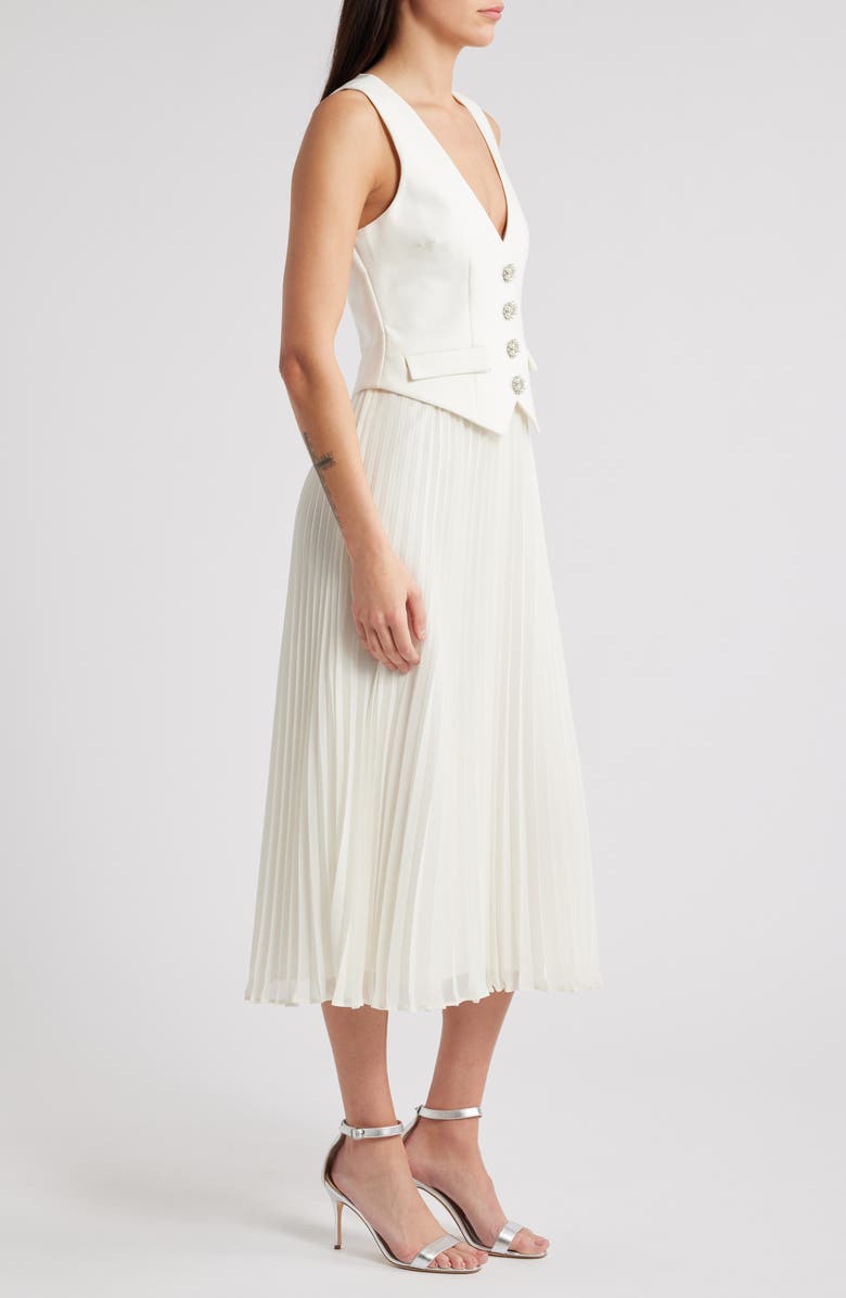 LIKELY Myla Mixed Media Pleated Dress, Alternate, color, White