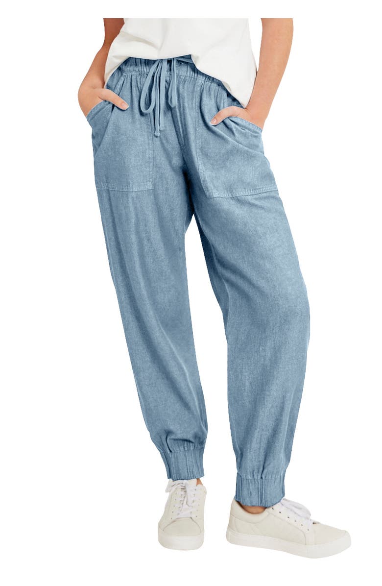 June + Vie Drawstring Denim Jogger, Main, color, Light Stonewash