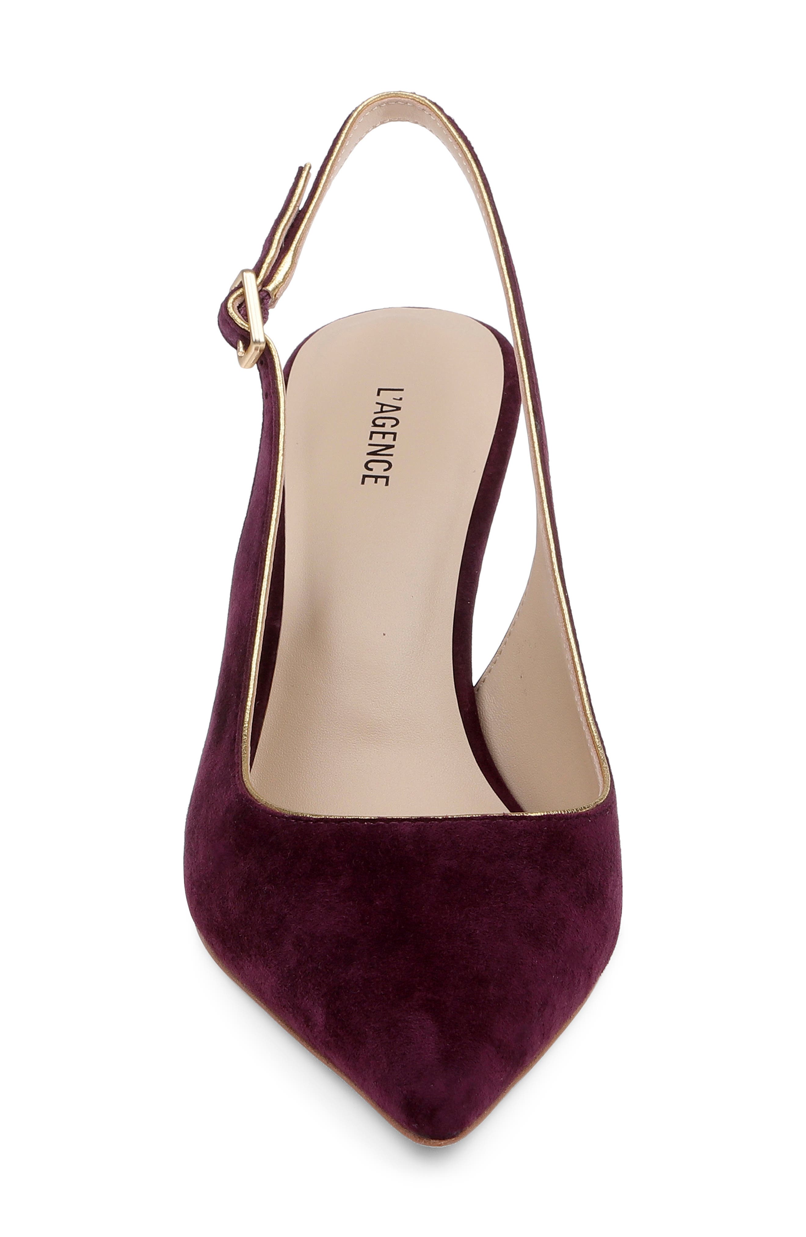 Vichy II Leather Trimmed Pointed Toe Slingback Pump, Alternate, color, BURGUNDY SUEDE