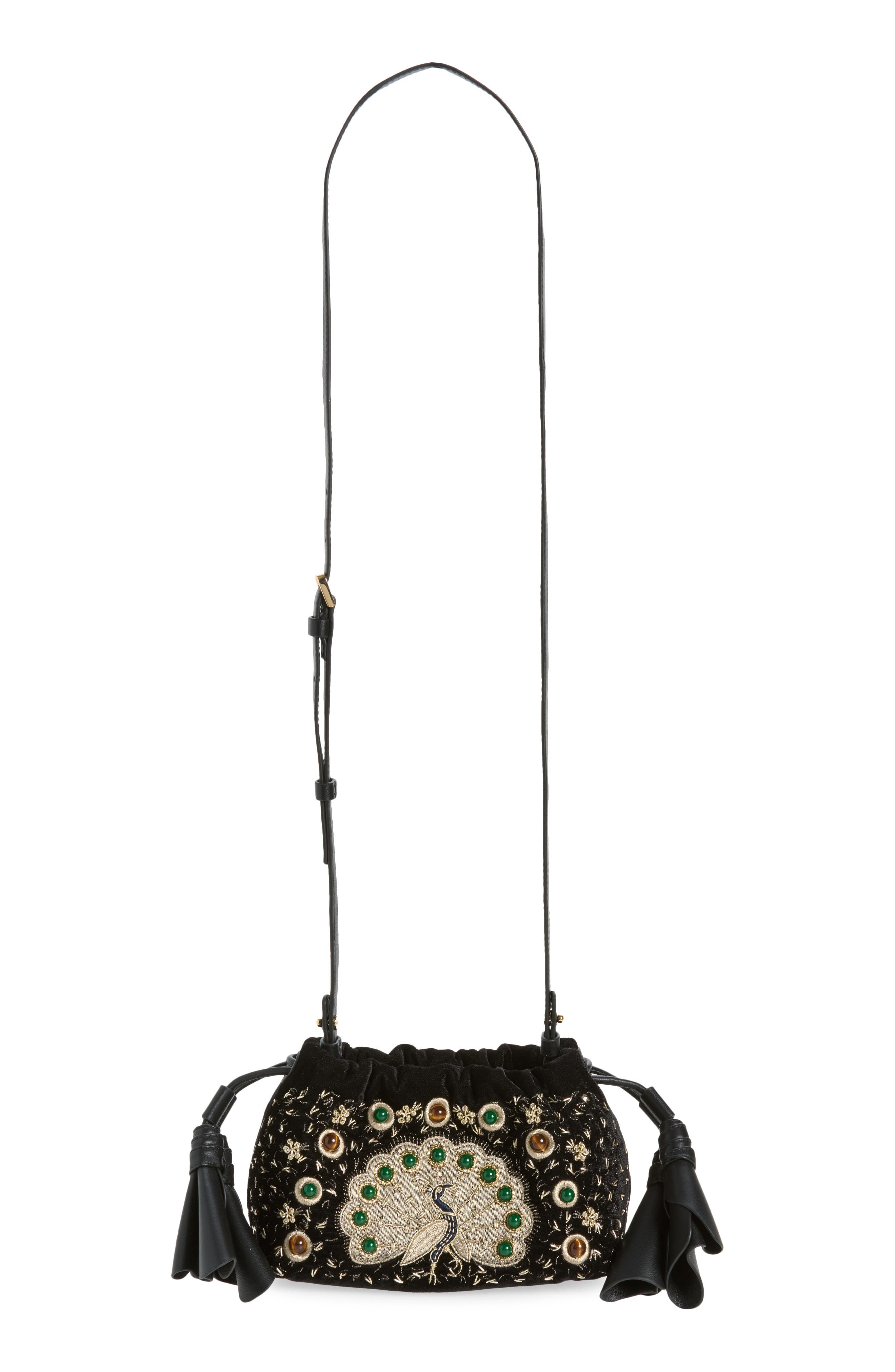 Small Cloud 91 Embroidered Peacock Clutch, Alternate, color, BLACK TONES