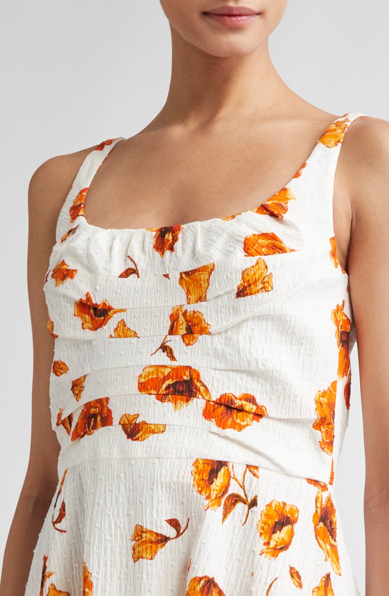 Emilia Wickstead Verena Poppies Print Clip Dot Seersucker Midi Dress, Alternate, color, Orange Poppies