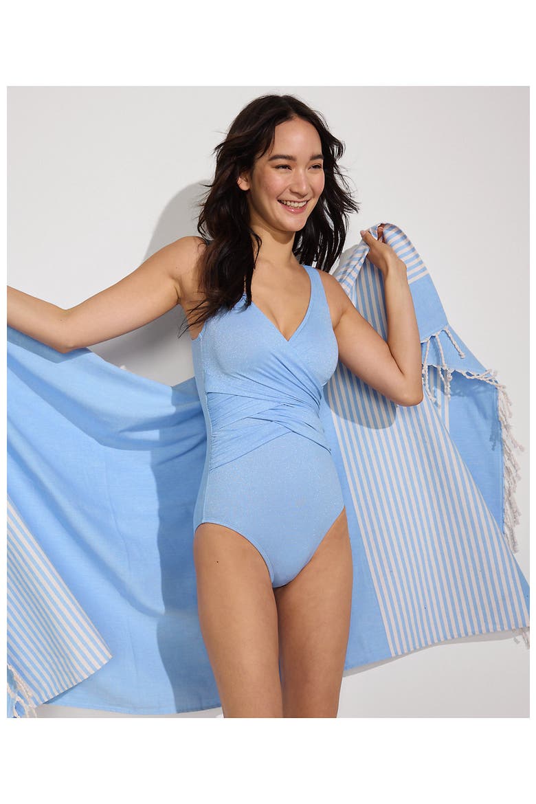 SlenderSuit Wrap One Piece Swimsuit, Alternate, color, Soft Cloud Blue Shine