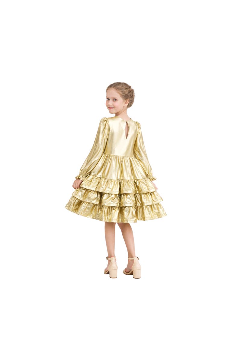 Mimi Tutu Metallic Ruffle Party Dress, Alternate, color, Gold
