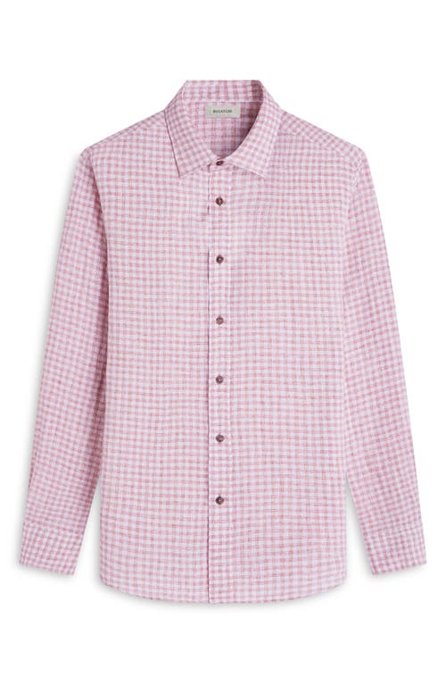 Bugatchi Julian Check Slub Linen Button-up Shirt In Brick