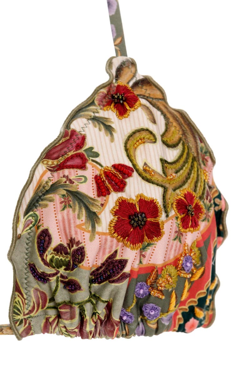 Agua Bendita Lolita Aura Embroidered Triangle Bikini Top, Alternate, color, Green Multi