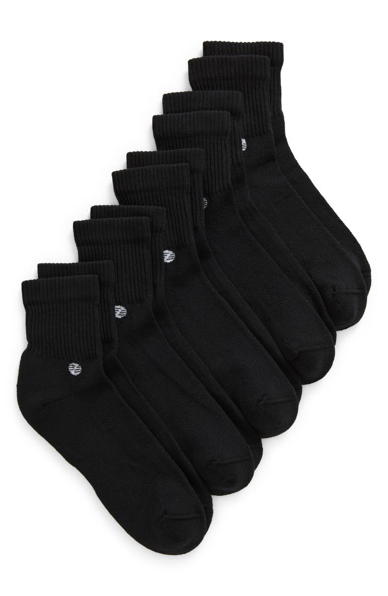 Z by Zella All Purpose Cushioned 5-Pack Quarter Crew Socks, Main, color, Black