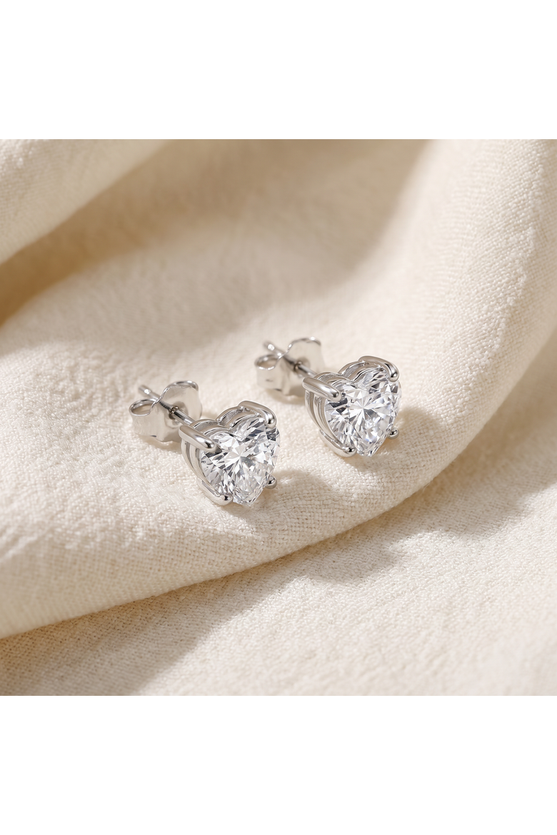 2Ct TW Heart Shape Diamond Studs Lab Grown 14k Gold, Alternate, color, 14k White Gold