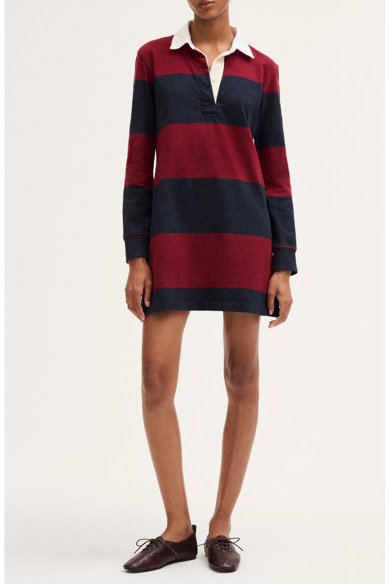 Rugby Polo Cotton Minidress, Main, color, SMOKED CLARET STRIPE