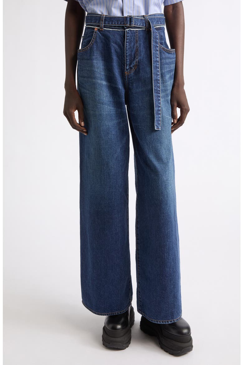 Wide Leg Self-Belt Jeans, Main, color, BLUE