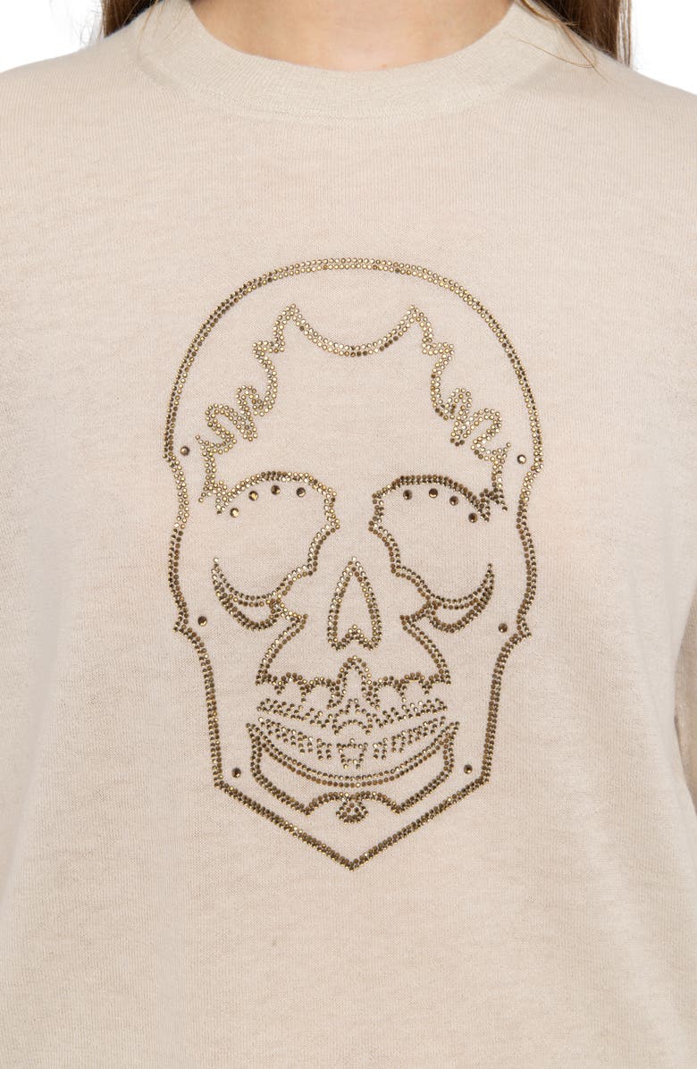 Zadig & Voltaire West Strass Rhinestone Skull Cashmere Sweater, Alternate, color,