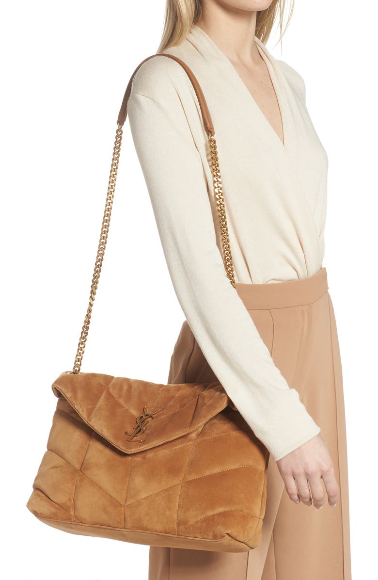 Saint Laurent Medium Loulou Puffer Matelassé Suede Shoulder Bag, Alternate, color,