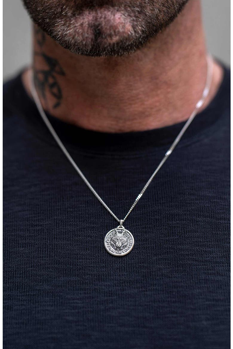 Men's Wolf Pendant Necklace, Alternate, color, SILVER
