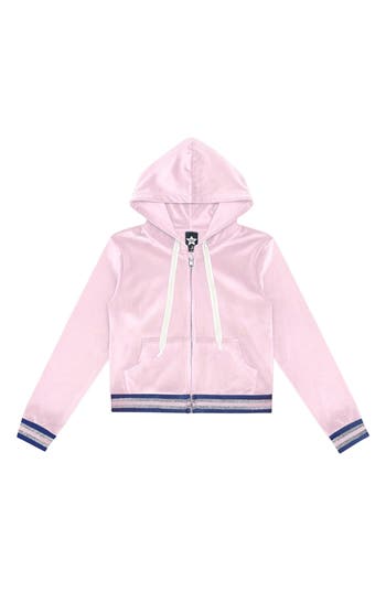 Pixielane Kids' Velour Cropped Full Zip Hoodie In Pink
