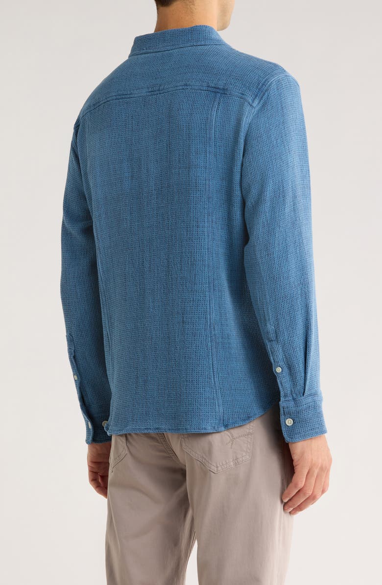 Corridor Pigment Dyed Cotton Waffle Button-Up Shirt, Alternate, color, Indigo