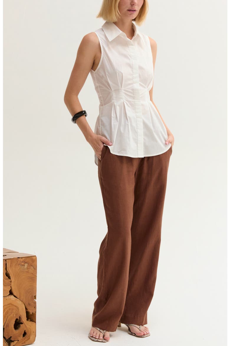 Pleated Sleeveless Poplin Top, Alternate, color, White