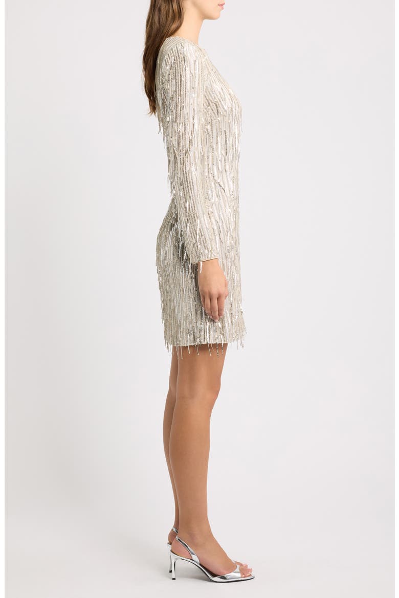 Sequin Fringe Long Sleeve Cocktail Dress, Alternate, color, SILVER
