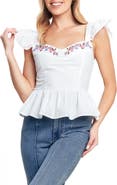 FLYING TOMATO Floral Embroidered Peplum Top