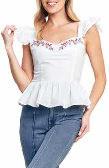 FLYING TOMATO Floral Embroidered Peplum Top