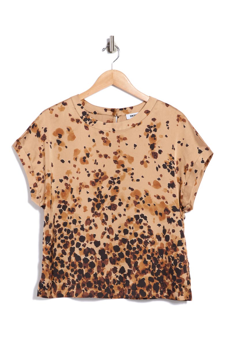 Printed Satin Top, Main, color, DUNE/ BLACK