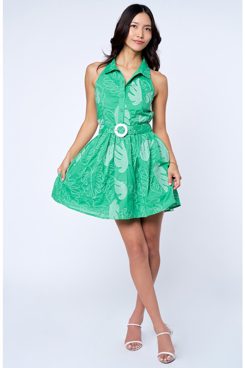 Darcy Embroidered Fit & Flare Minidress, Alternate, color, GREEN MULTI