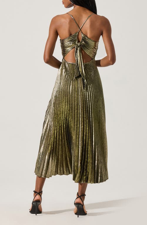 Astr The Label Blythe Metallic Pleated Midi Dress In Green