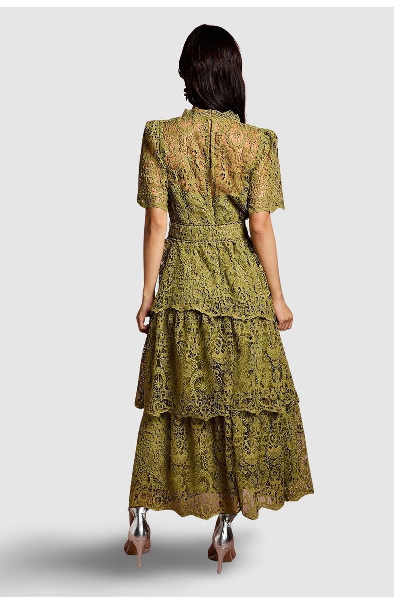 Coast Short Sleeve Tiered Lace Midi Dress, Alternate, color, Olive
