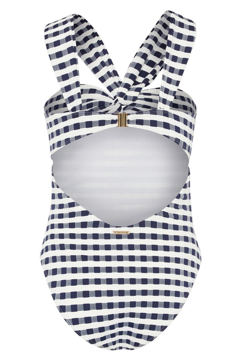 Betsy Cottage Jacquard Convertible One-Piece Swimsuit, Alternate, color, NAVY/ WHITE