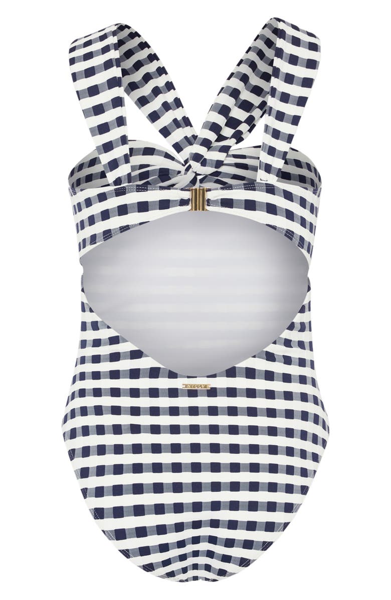 Milly Betsy Cottage Jacquard Convertible One-Piece Swimsuit, Alternate, color, Navy/ White