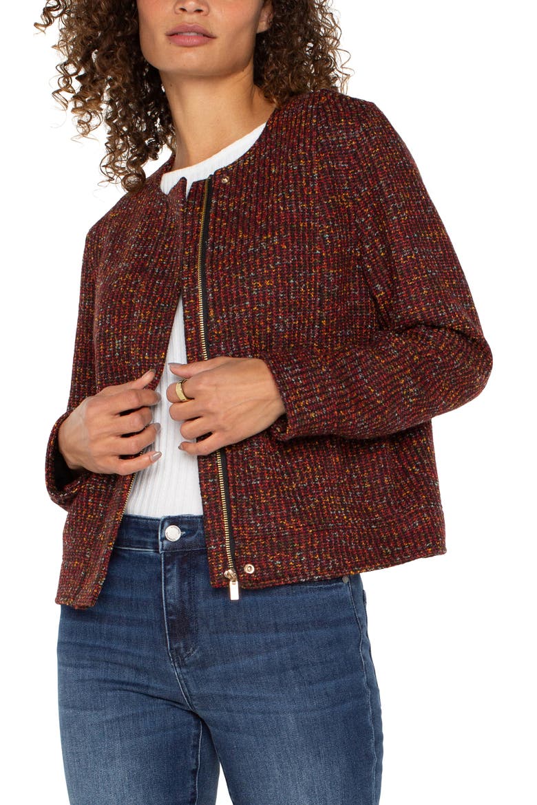 Collarless Bouclé Knit Jacket, Alternate, color, BORDEAUX MULTI