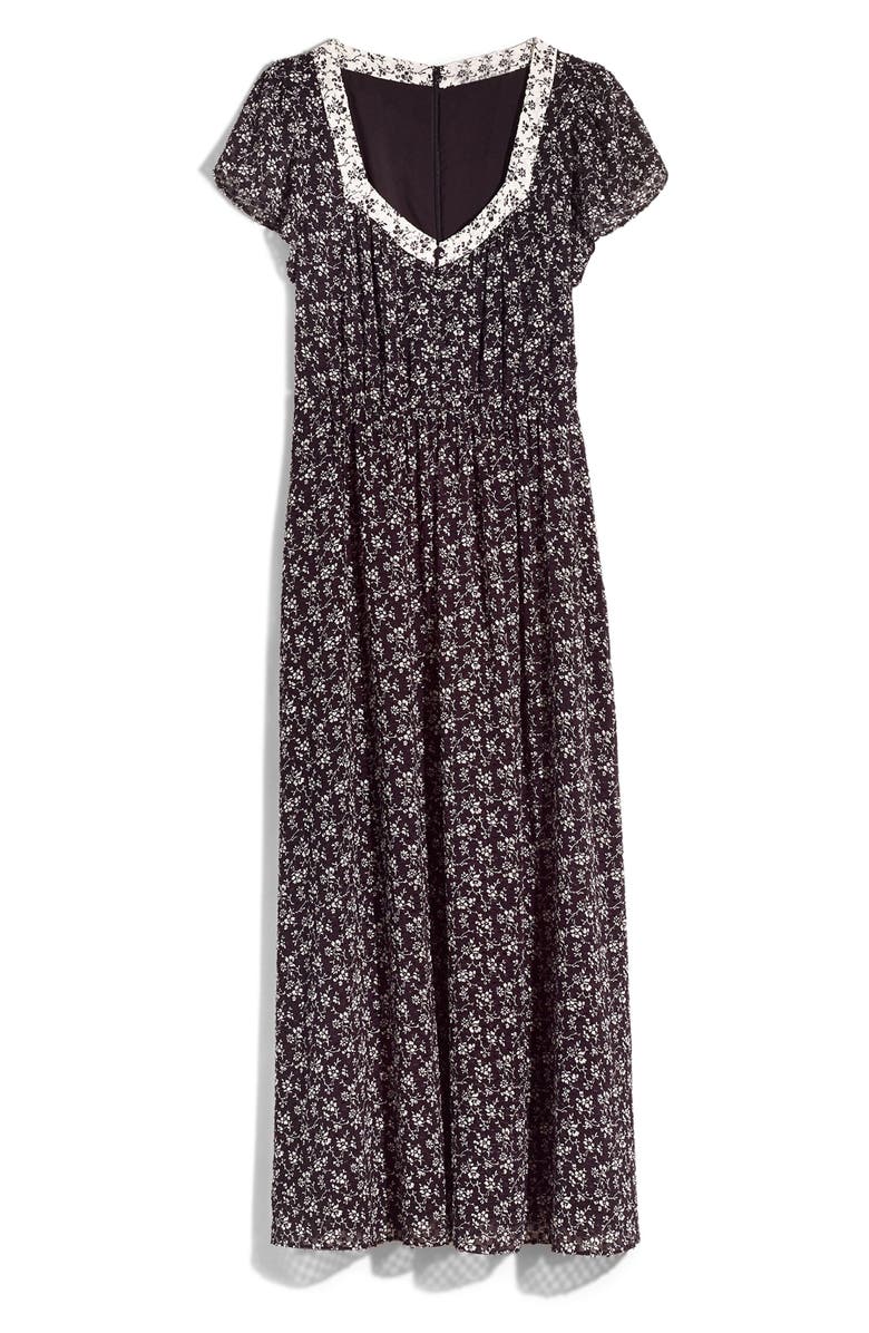 Madewell Sheer Sleeve Mixed Branch Floral Print Dress, Alternate, color, 