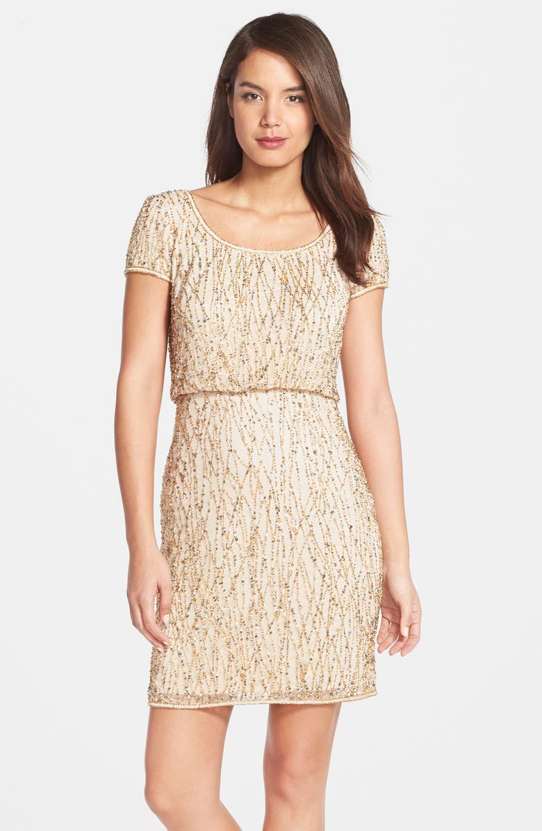 Adrianna Papell Beaded Blouson Dress, Alternate, color, 