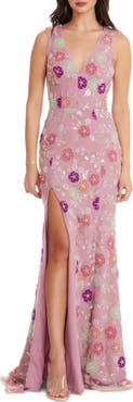 Dress the Population Sandra Floral Beaded Trumpet Gown