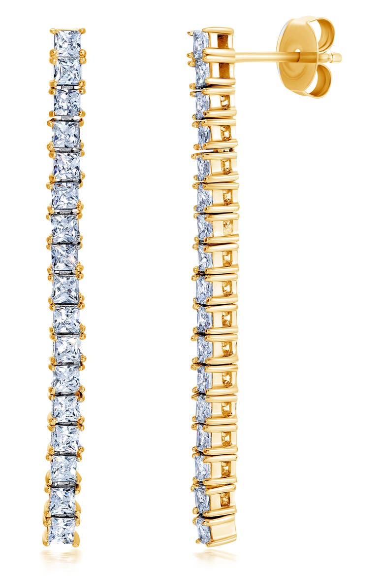 Cubic Zirconia Linear Drop Earrings, Main, color, GOLD
