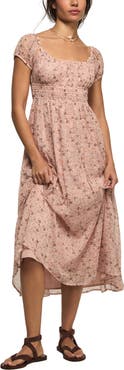 Lucky Brand Smocked Floral Print Midi Dress