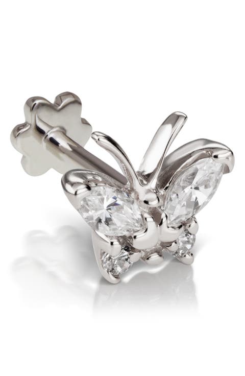 Diamond Butterfly Threaded Stud Earring